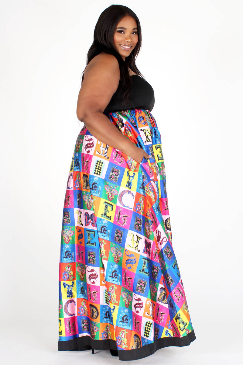 black & multicolor multiprint tube maxi dress