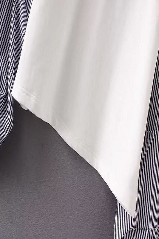 Solid Striped Mix Long Sleeve Pullover Shirt