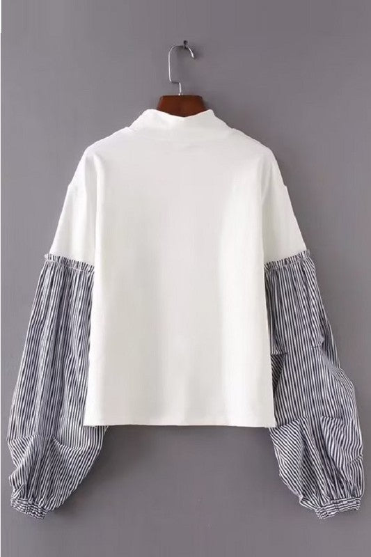 Solid Striped Mix Long Sleeve Pullover Shirt