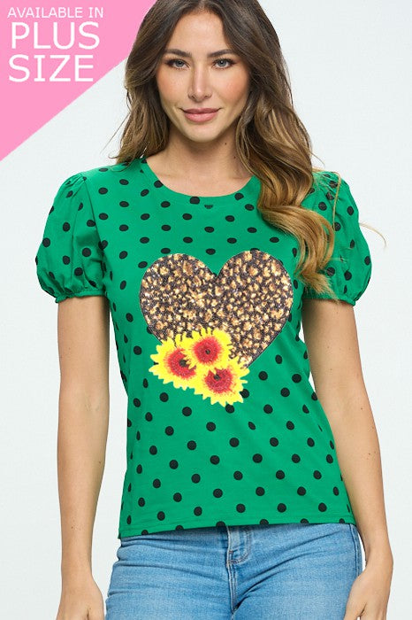 Plus Size Polka Dot Puff Princess Sleeve Top