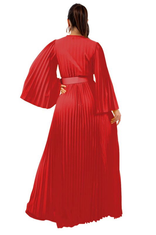 Vestido Maxi Plissado Vermelho