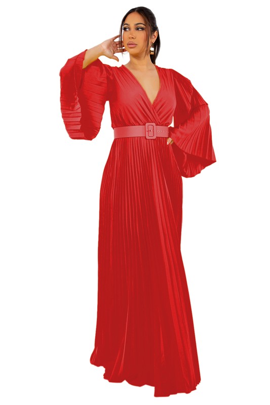 Vestido Maxi Plissado Vermelho