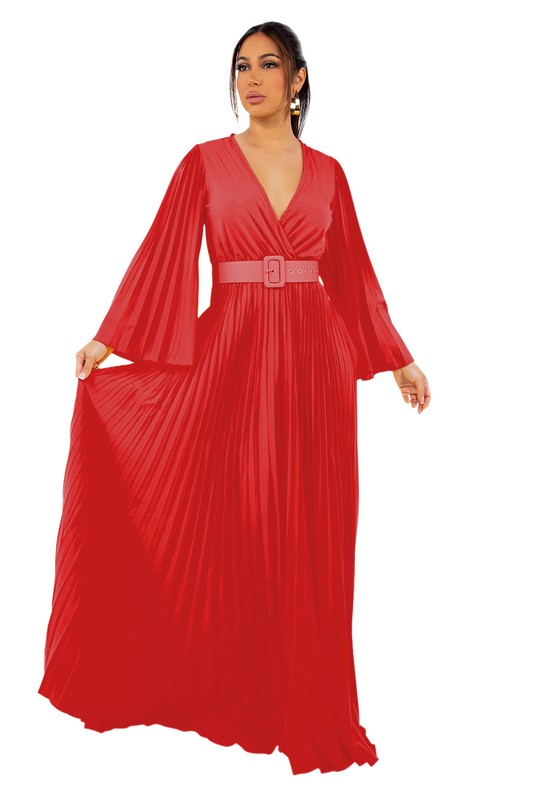 Vestido Maxi Plissado Vermelho