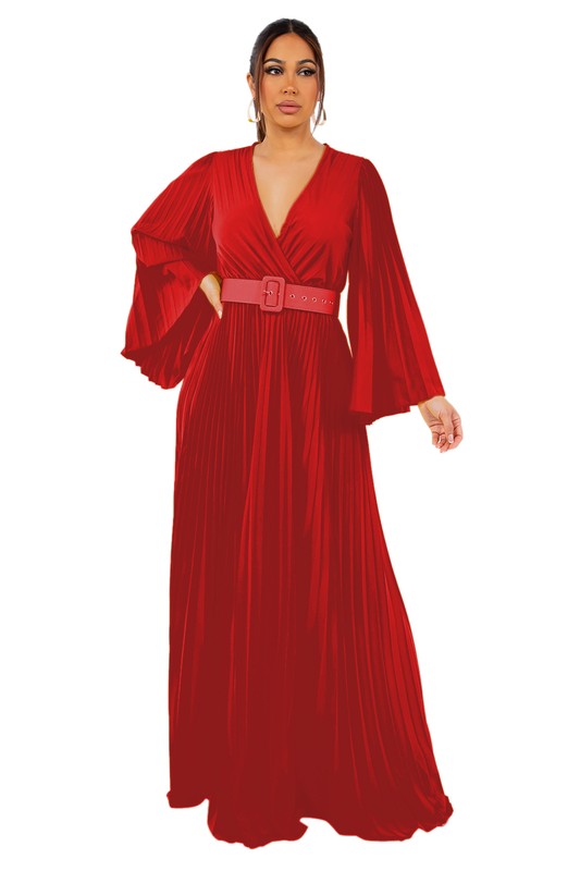 Vestido Maxi Plissado Vermelho