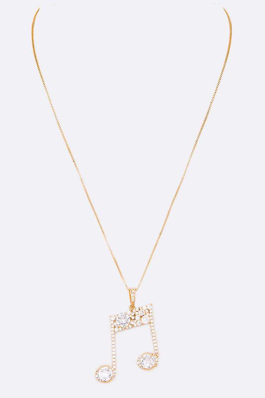 Cubic Zirconia Music Note Pendant Necklace