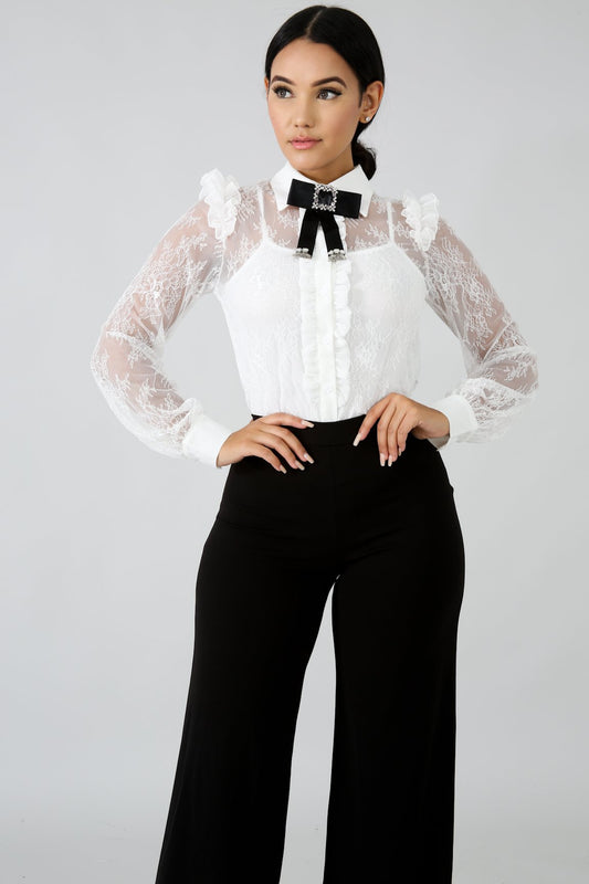 lace sheer brocade top