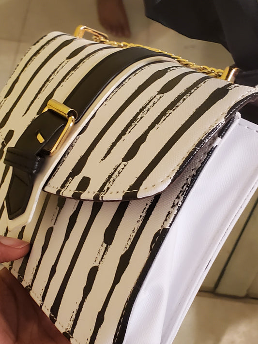 black & white striped chain fashion bag