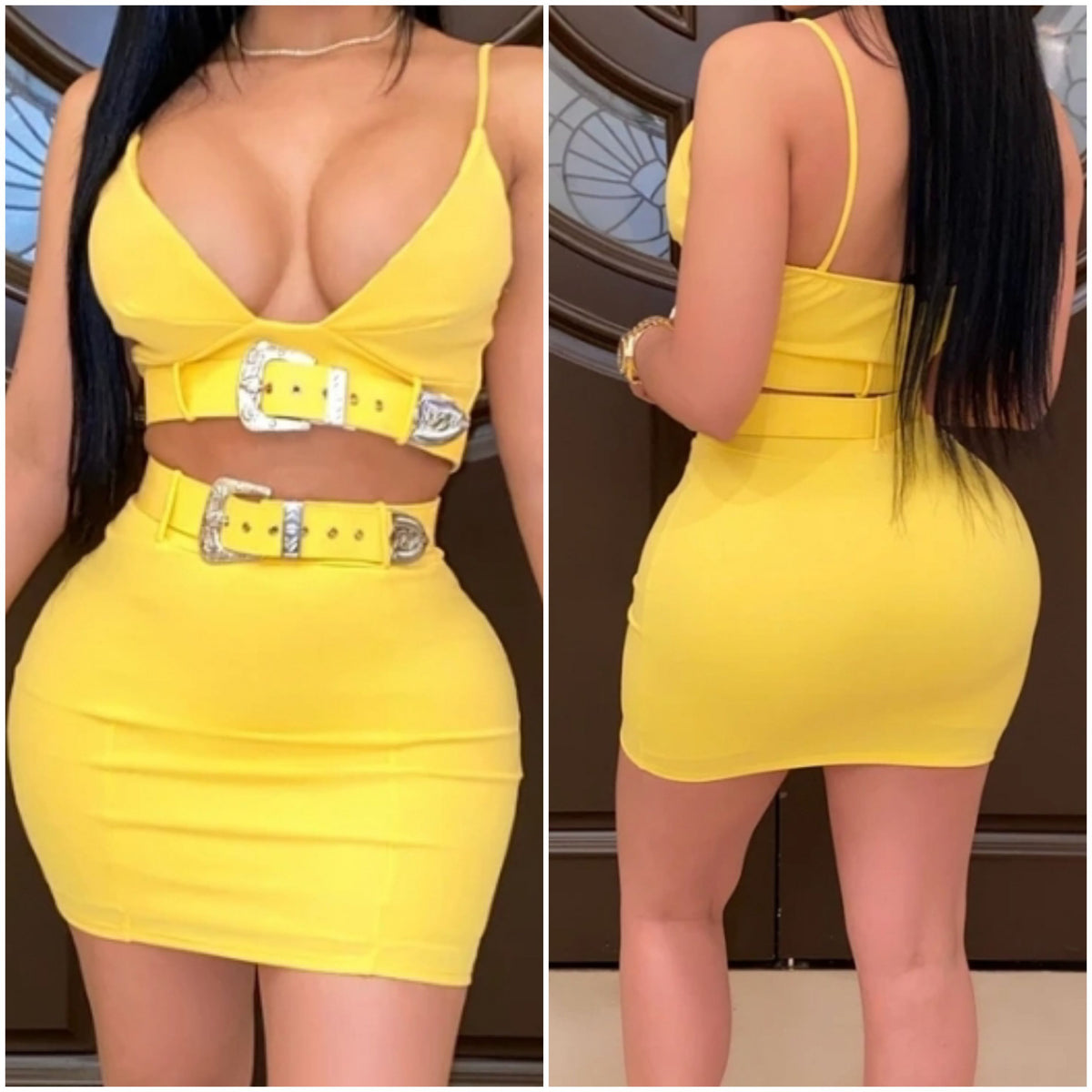 belted mini skirt set