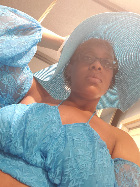 turquoise wide brim floppy sun hat