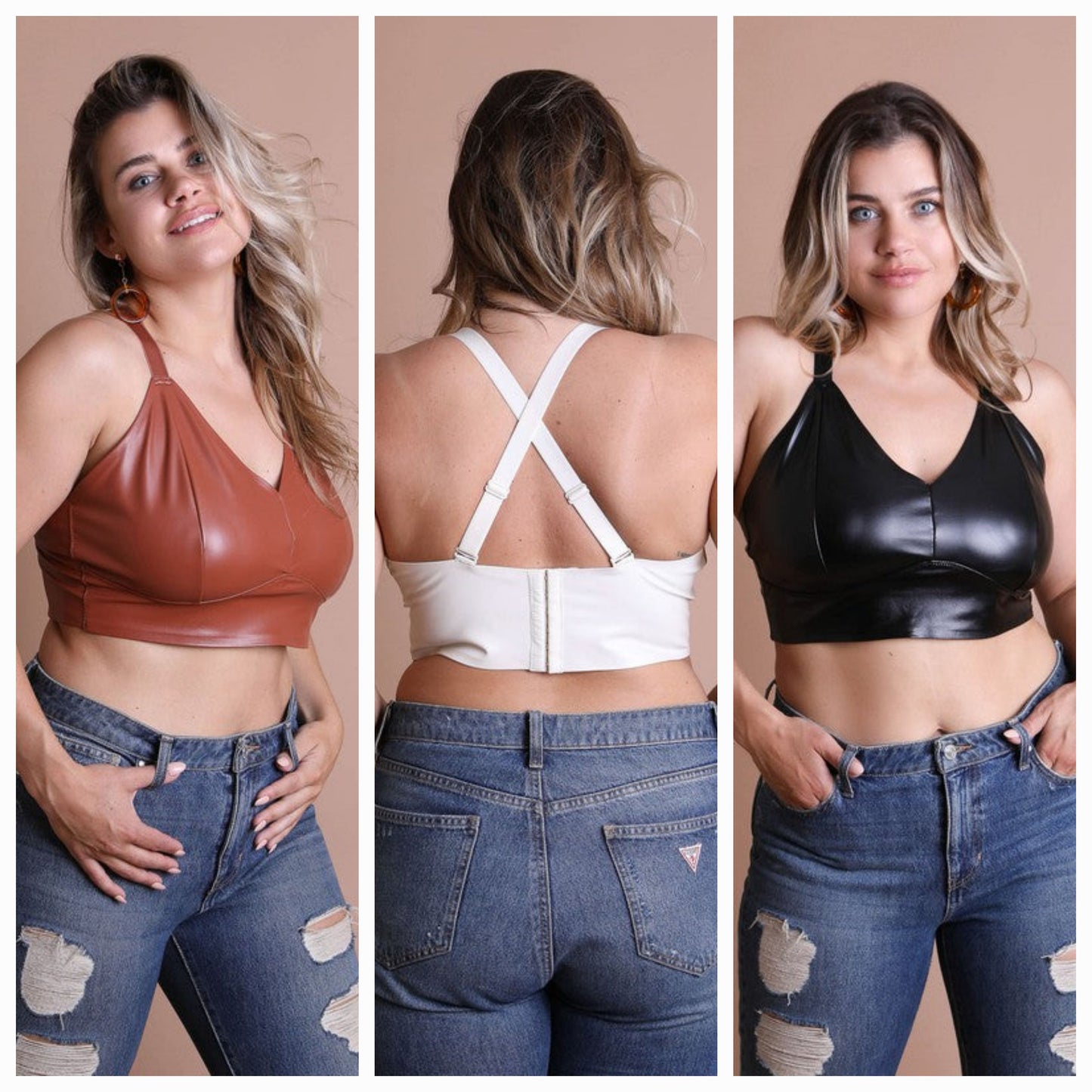 Plus Size Faux Leather Longline Bralette