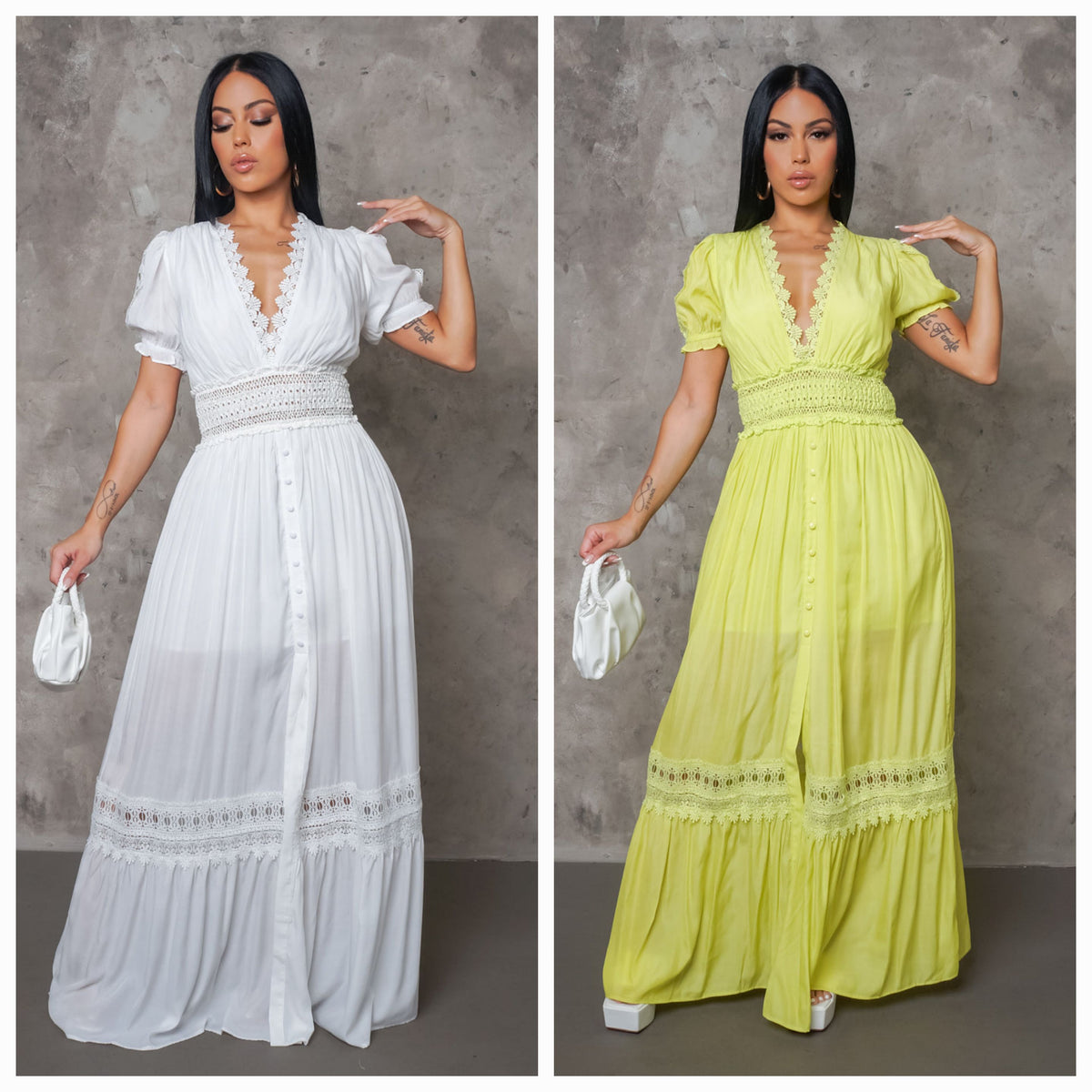 Vestido Longo de Crochê Manga Curta