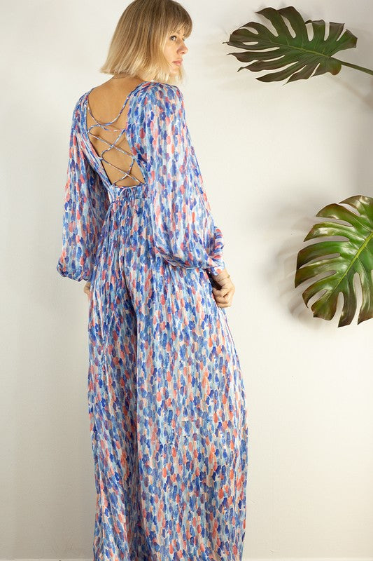 Open Back Long Sleeve Wide Leg Jumpsuit