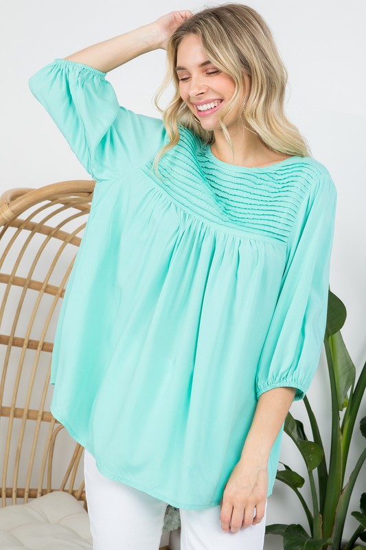 PLUS SIZE SOLID PINTUCK TUNIC BLOUSES