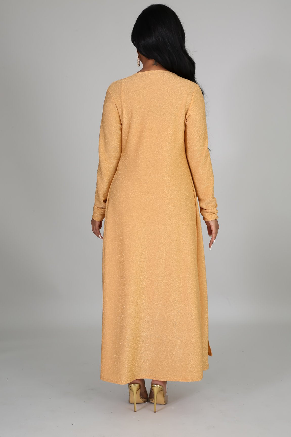 gold midi dress & cardigan set