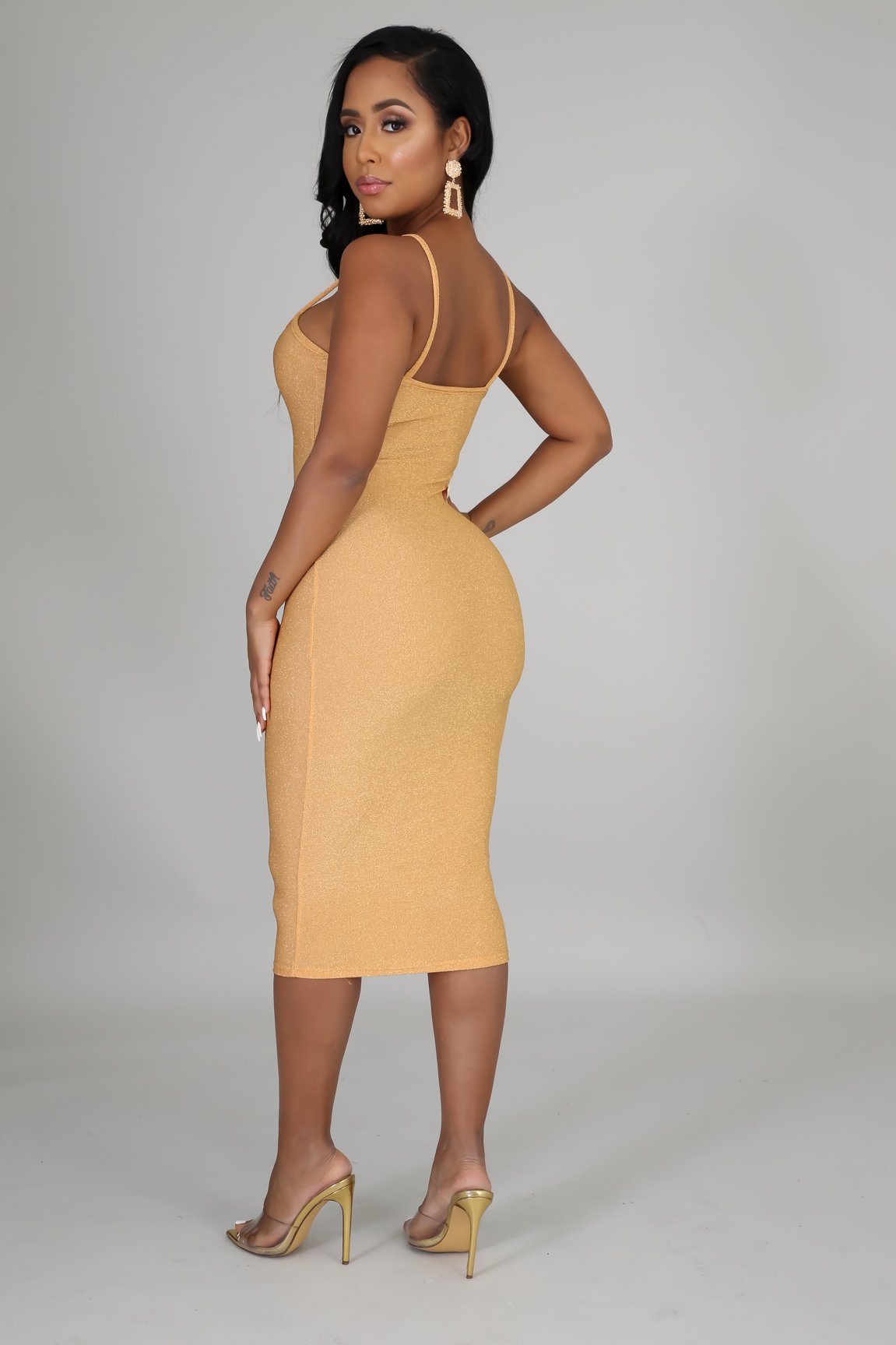 gold midi dress & cardigan set