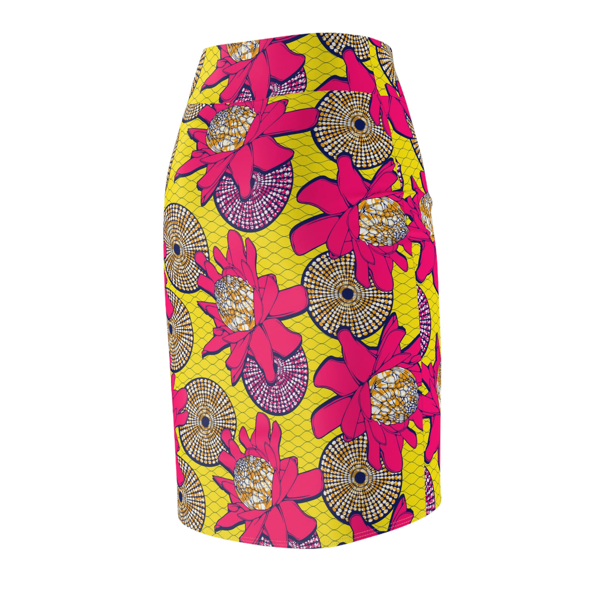 Saia Lápis Feminina com Estampa Floral Gráfica Vibrante Africana