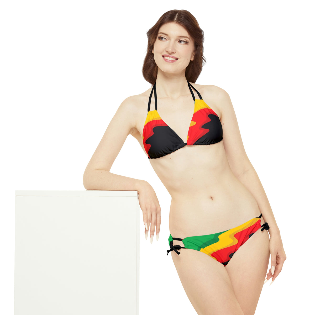 Rasta Print Strappy Bikini Set