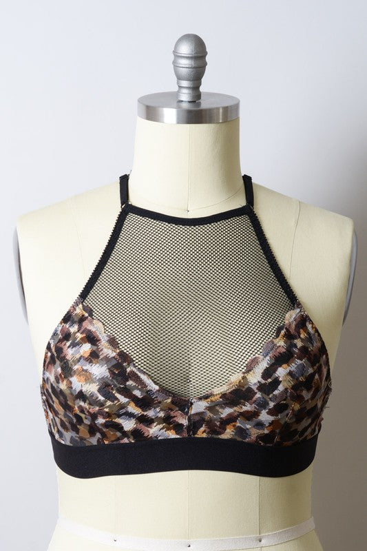 Bralette Plus Size de Malha Estampada com Gola Alta
