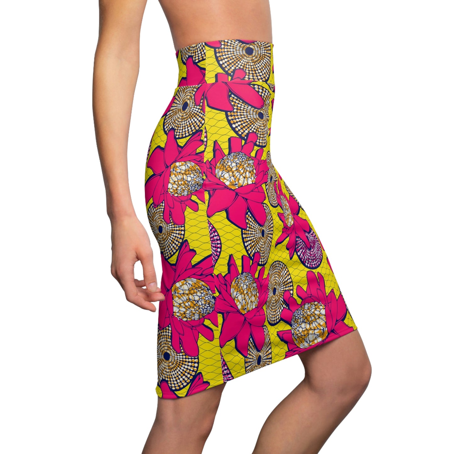 African Vibrant Graphic Flower Print Women's Pencil Skirt
