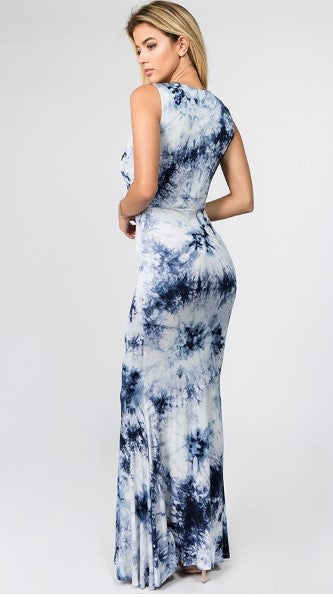 rayon tie dye hollow front maxi dress