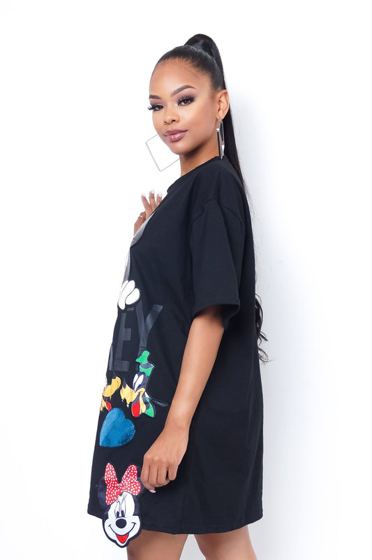 mickey mouse cartoon graphic crew t-shirt dress