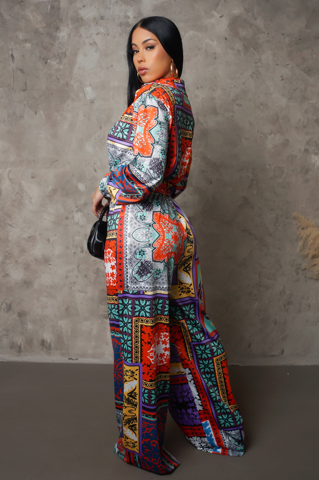 Graphic Prints Drawstring Wide Leg Jumpsuit