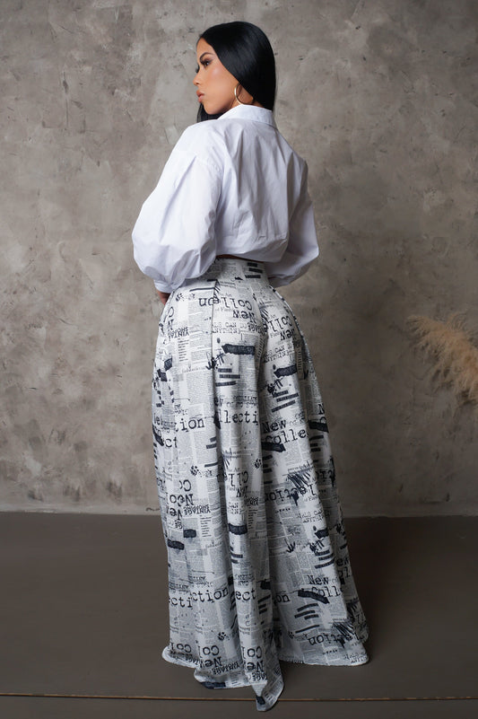 Black & White News Print Palazzo Pants