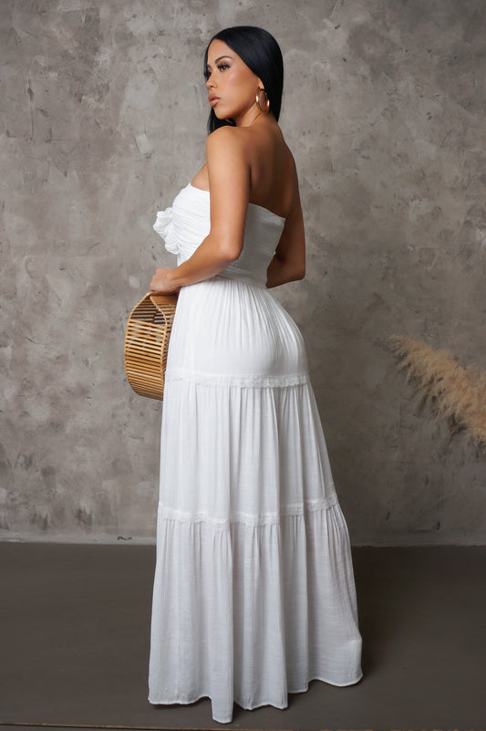 White Tube Smocked Tiered Maxi Dress