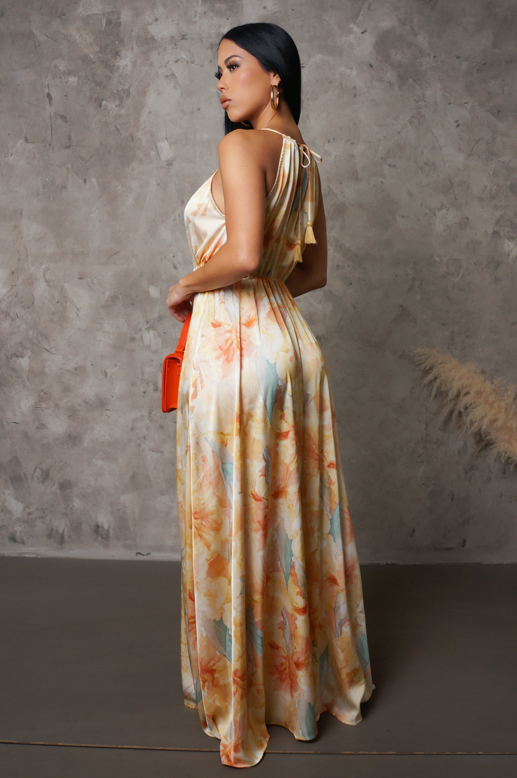 Satin Halter Side Slit Maxi Dress