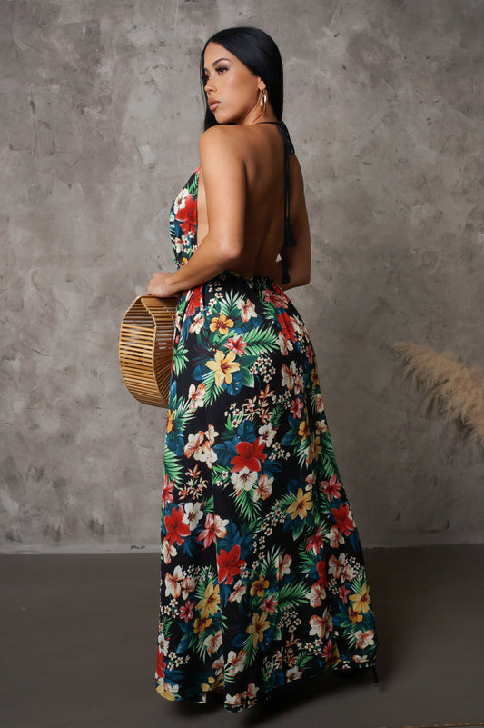 Green Floral Vaca Shorts & Maxi Top Set