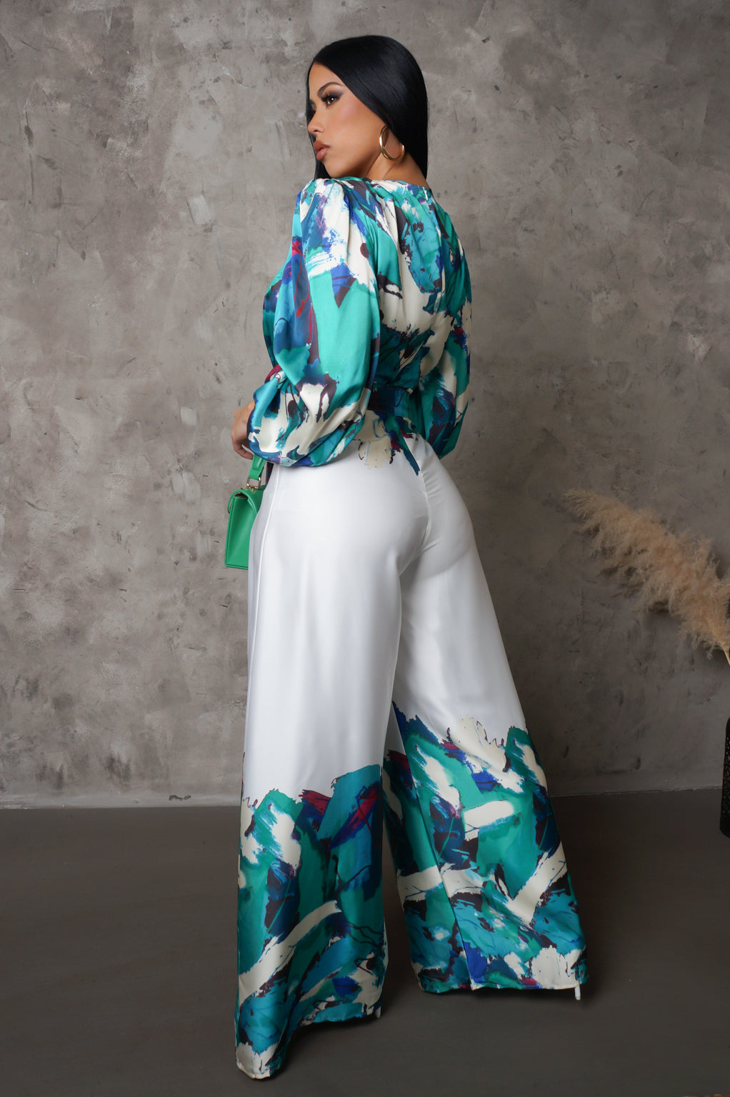 Green/Blue & White Pants Set