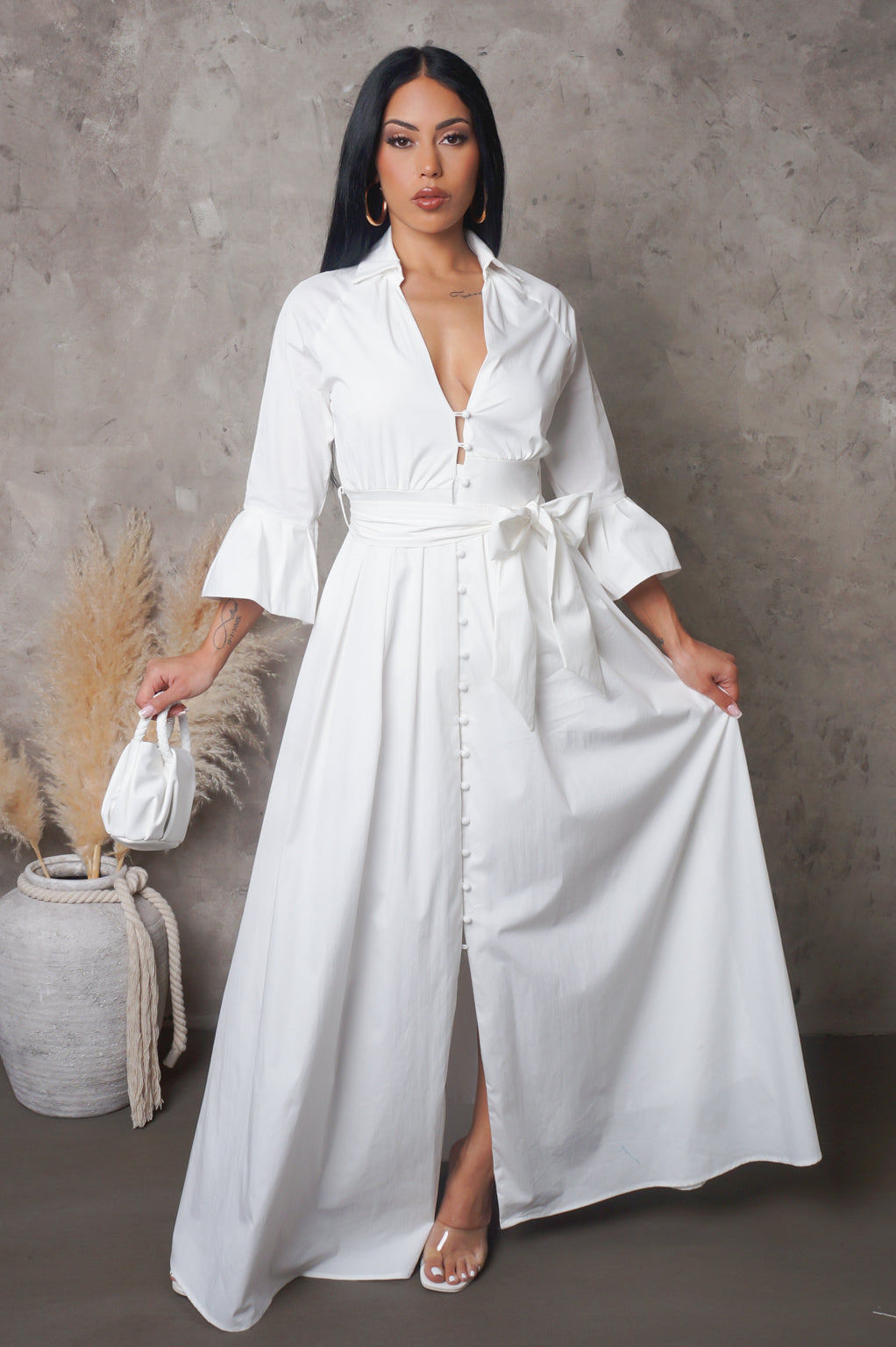 Goddess 3/4 Sleeve Maxi Dress