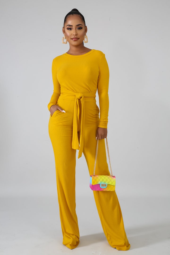 mustard knitted long sleeve top & palazzo set