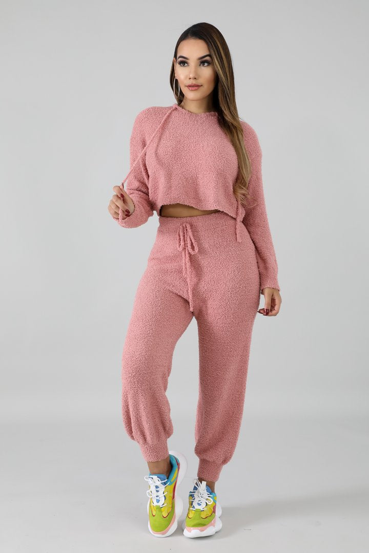 pink fuzzy plush set