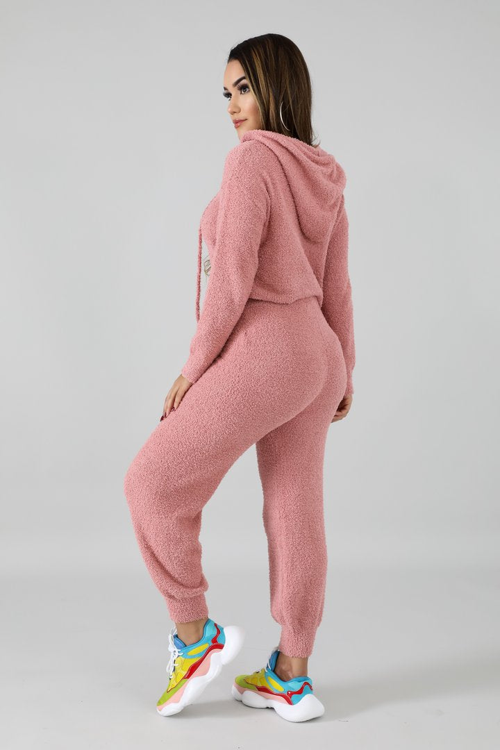 pink fuzzy plush set