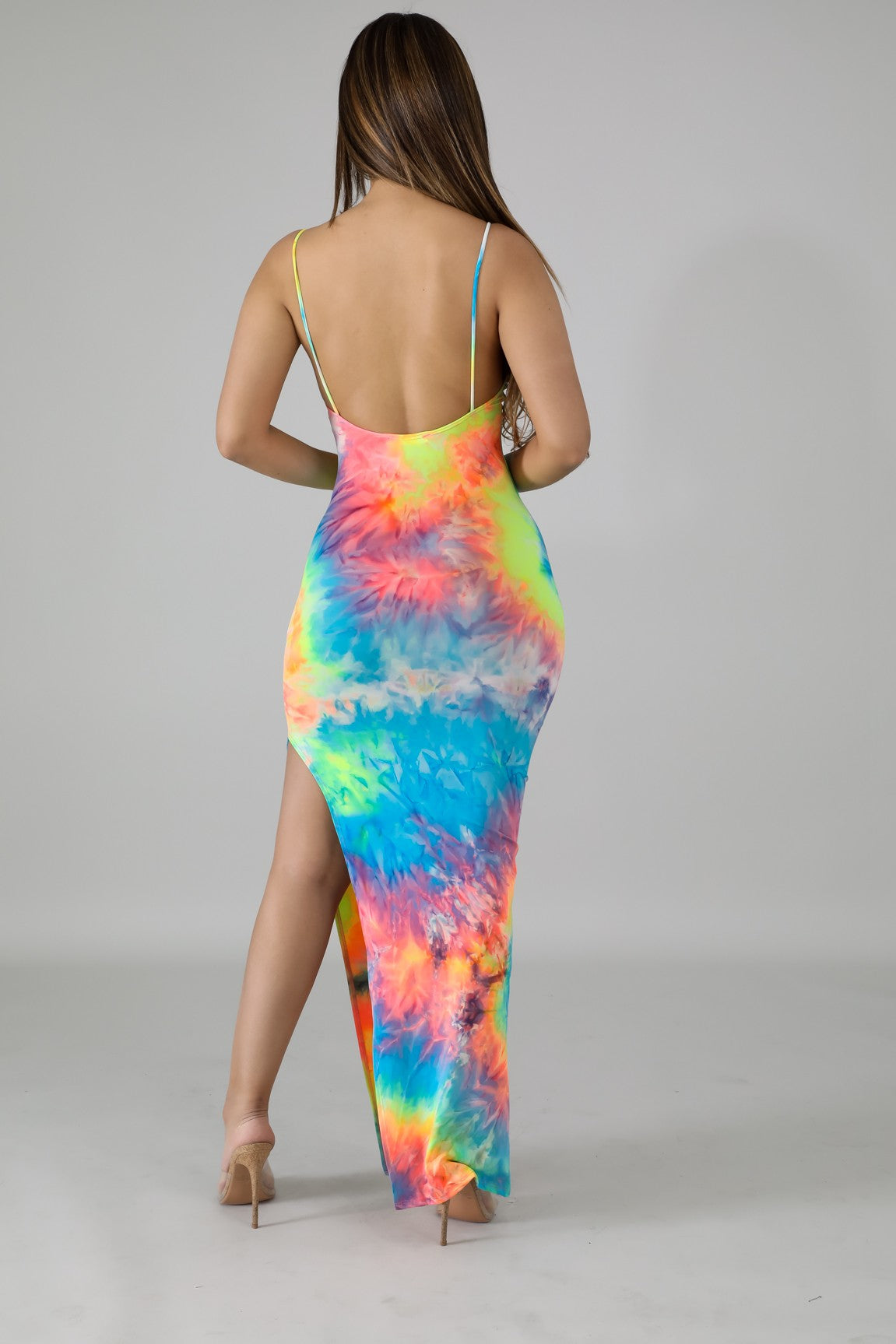 tie dye side slit maxi dress