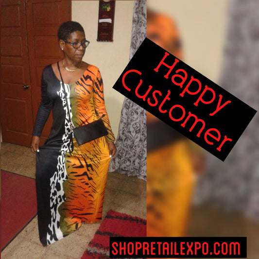 multi animal printed off shoulder maxi dress