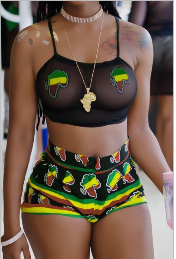 rasta/reggae two piece shorts set
