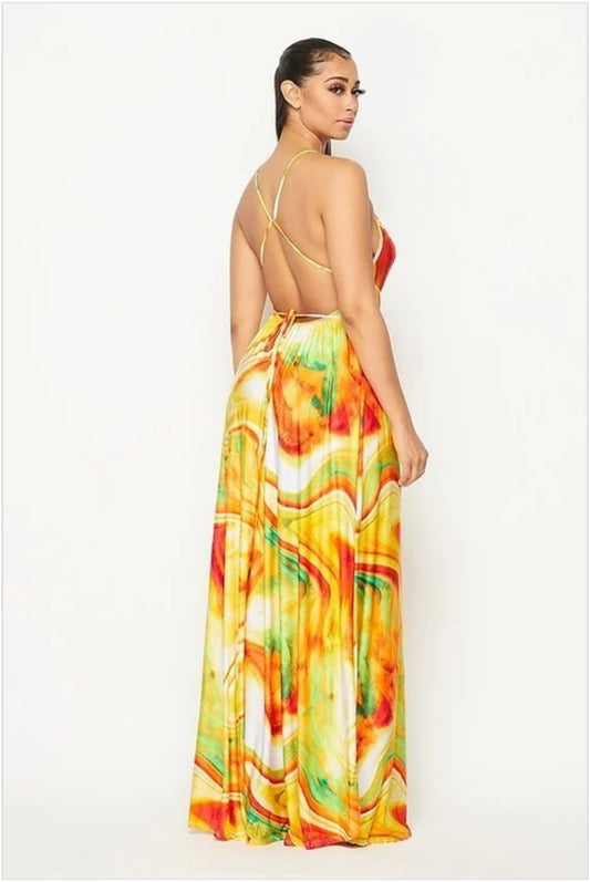 tangerine open back maxi dress