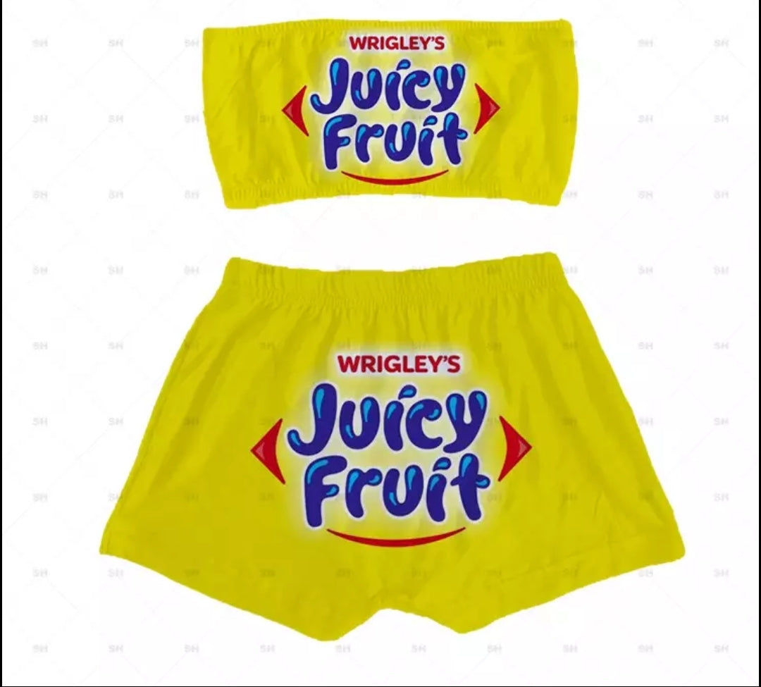 juicy fruit sleepwear snack candy booty shorts & tube top set