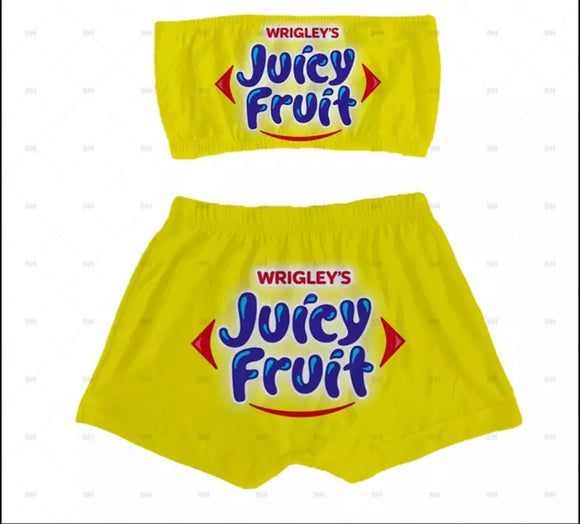 juicy fruit sleepwear snack candy booty shorts & tube top set