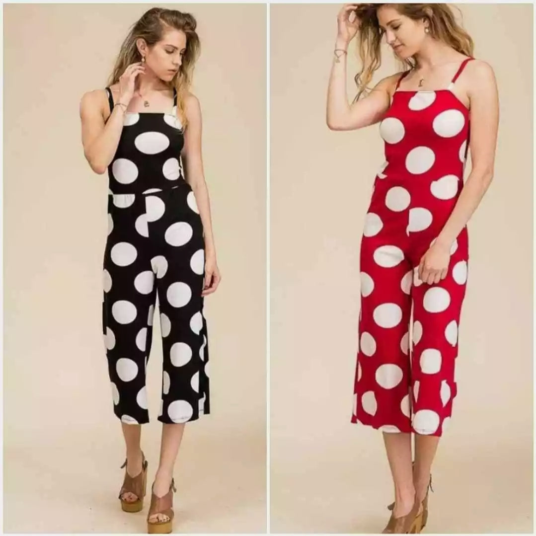 polka dot spaghetti strapped jumpsuit