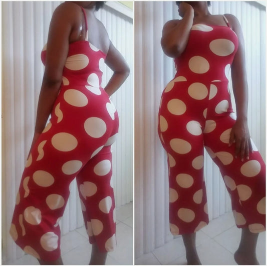 polka dot spaghetti strapped jumpsuit