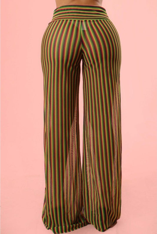 Rasta Reggae Striped Sheer Palazzo Pants