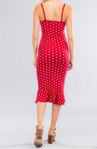 red & white polka dot cami ruffled bottom dress