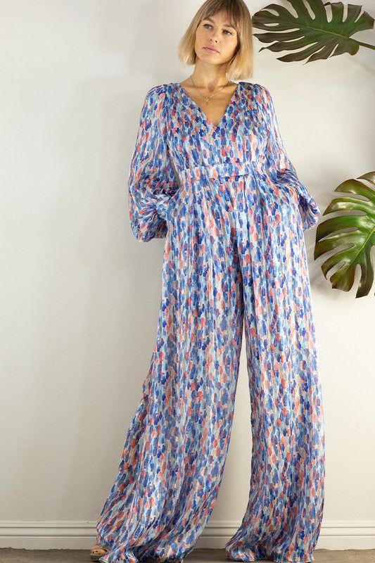 Open Back Long Sleeve Wide Leg Jumpsuit