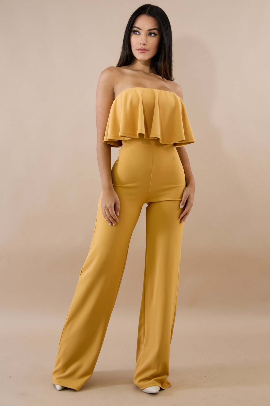 tube ruffled back zippered jumpsuit