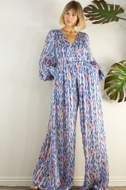 Open Back Long Sleeve Wide Leg Jumpsuit