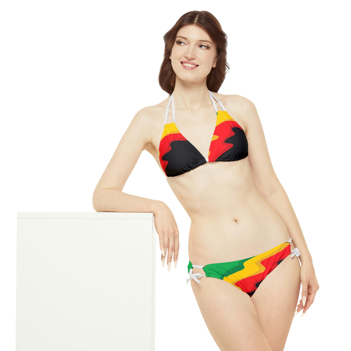 Rasta Print Strappy Bikini Set