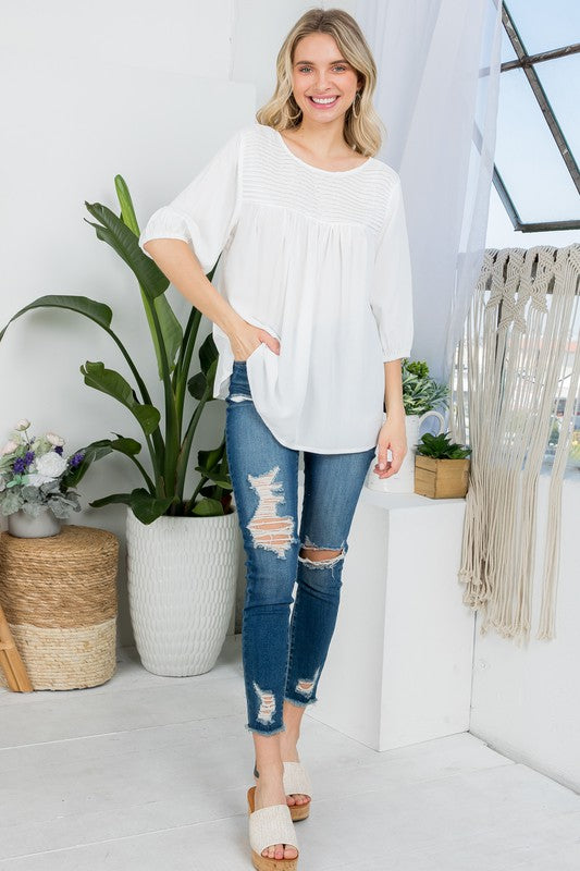 PLUS SIZE SOLID PINTUCK TUNIC BLOUSES